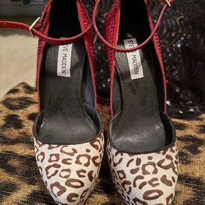 Steve Madden Red and Leopard Fur Heels